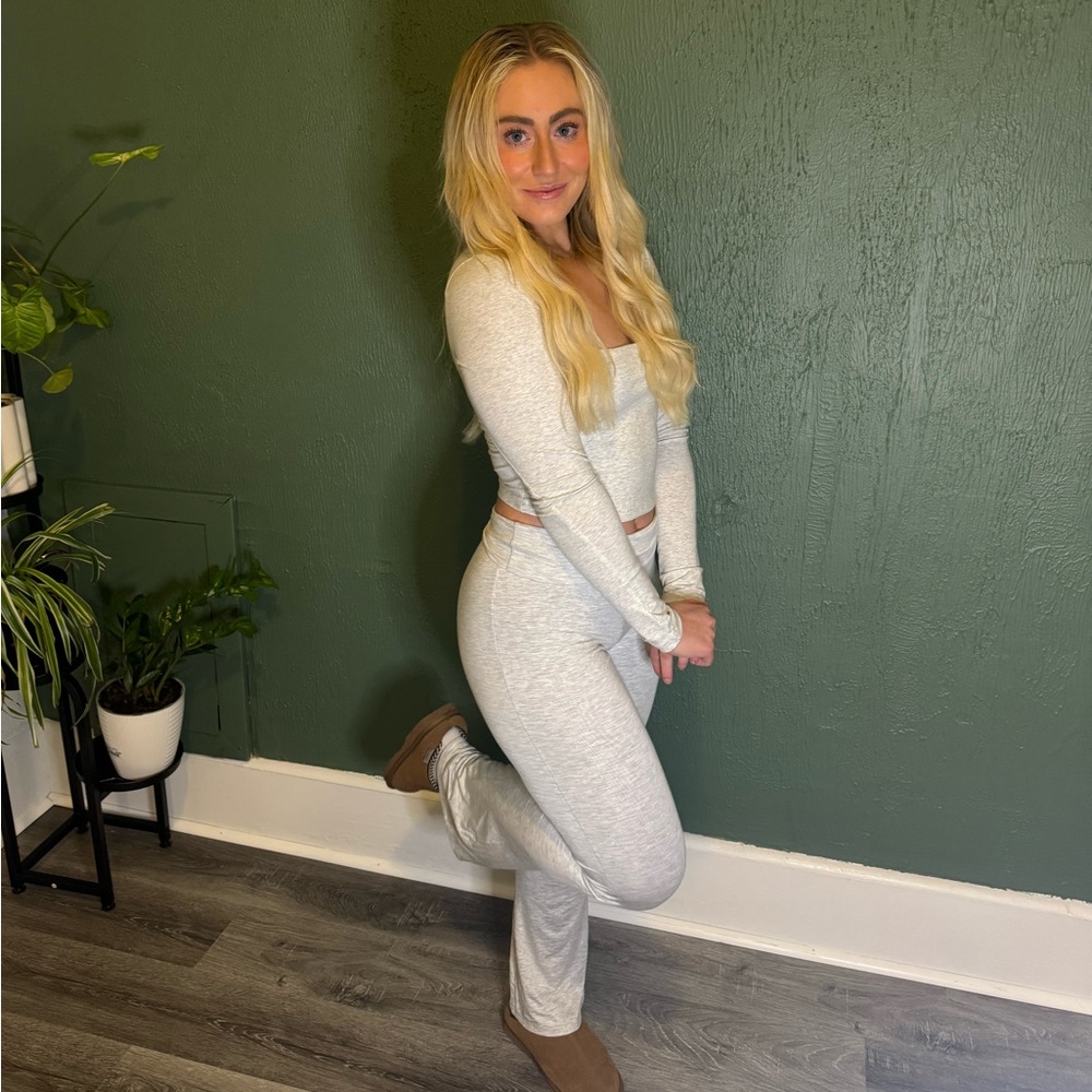 Heather Grey Fold Over Flare Pants